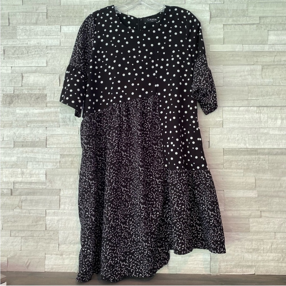 Caara Black & White Polka Dot Asymmetrical Hem Dress - Picture 3 of 5